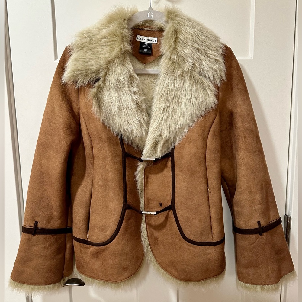 Vintage Parkhurst Vegan Faux Suede & Faux Fur Coat. Size M.